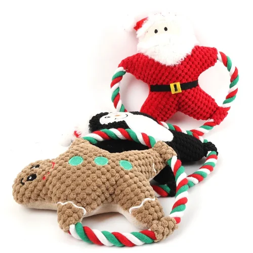 Christmas Squeak Man Santa Stuffed Chew Rope Toy