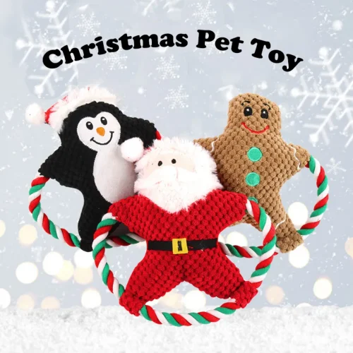 Christmas Squeak Man Santa Stuffed Chew Rope Toy