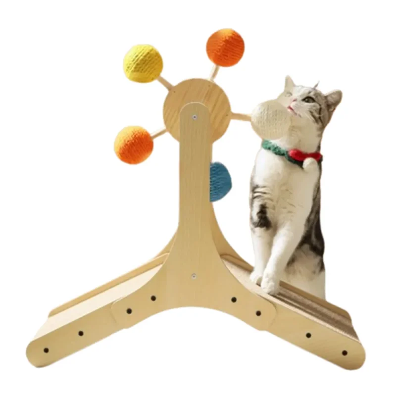 cat scratching board wheel with colorful ball