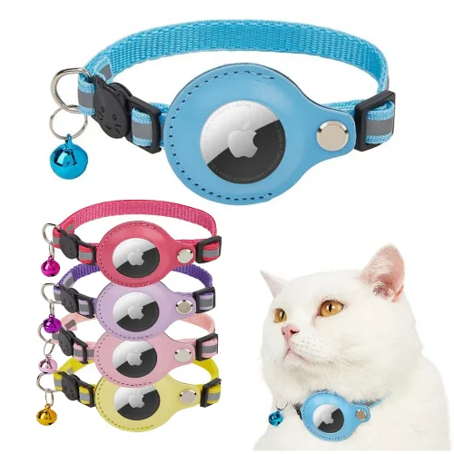 reflective adjustable cat collar with airtag holder and bell