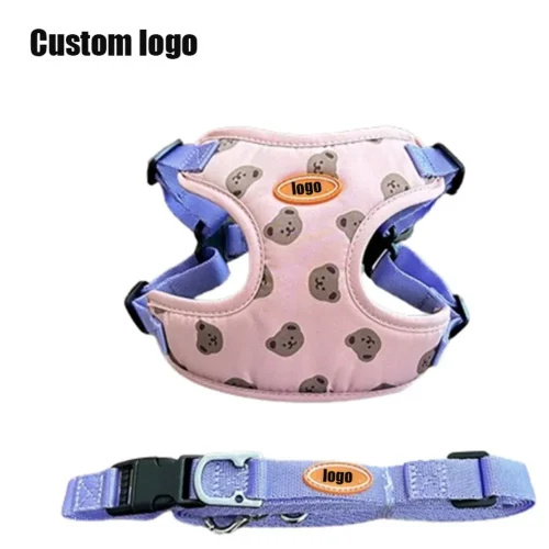 harness with cute bear print for small pets and leash set