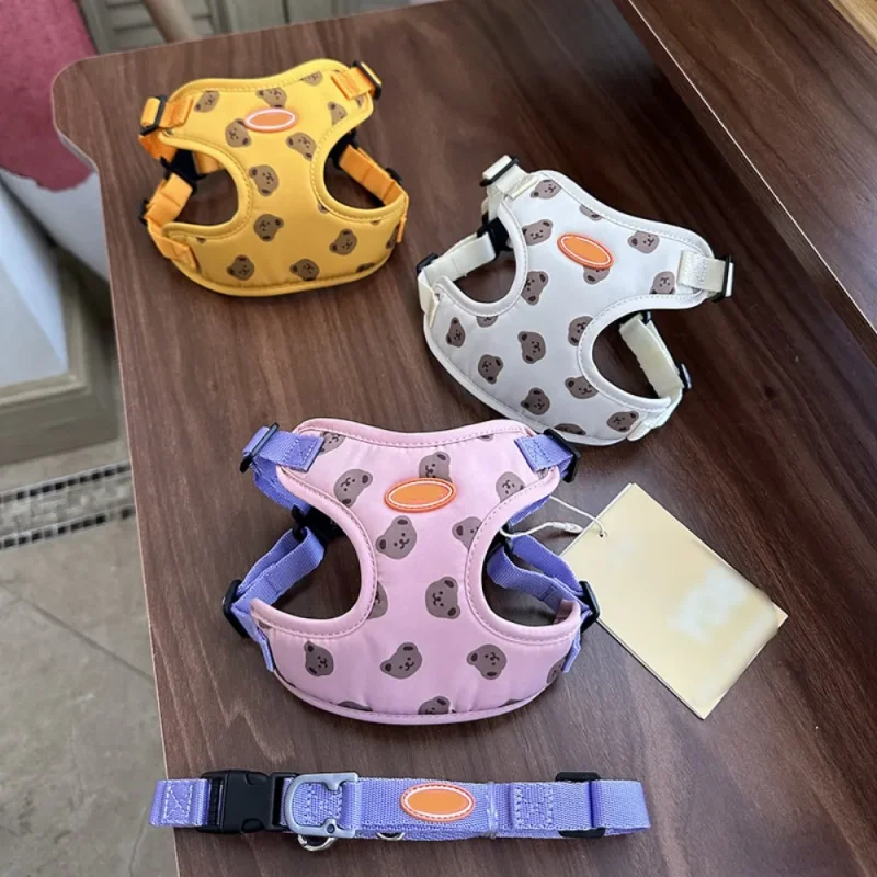 harness with cute bear print for small pets three color