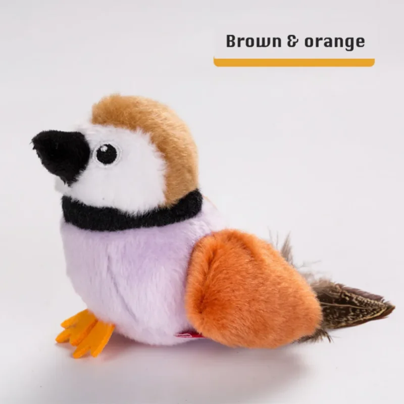 cat simulation toy plush bird brown and orange color