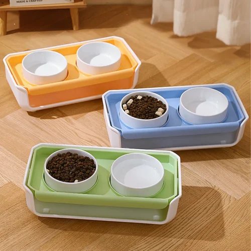 new design pet ceramic double bowl
