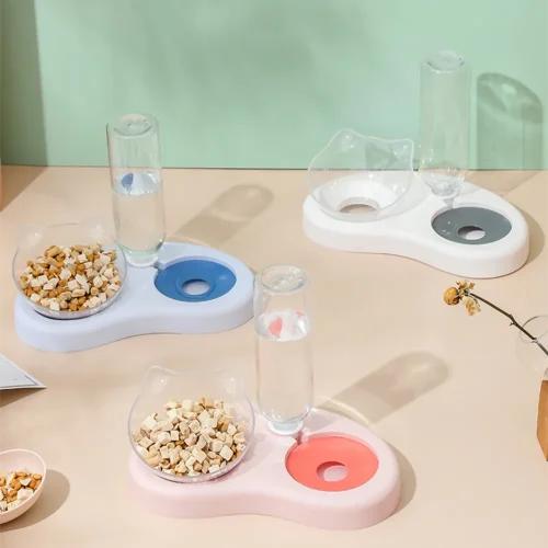 pet half-moon automatic drinking water feeder integrated food pot cat bowl