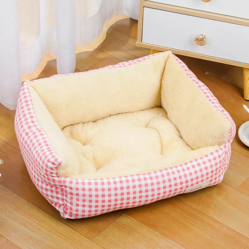 rectangle pet bed with removable cushion for cats pink color