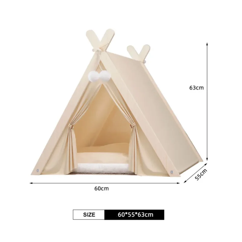 solid wood indoor tent with thick mat cute cat teepee cave bed size 60*55*63cm