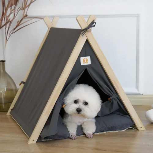 solid wood indoor tent with thick mat cute cat teepee cave bed
