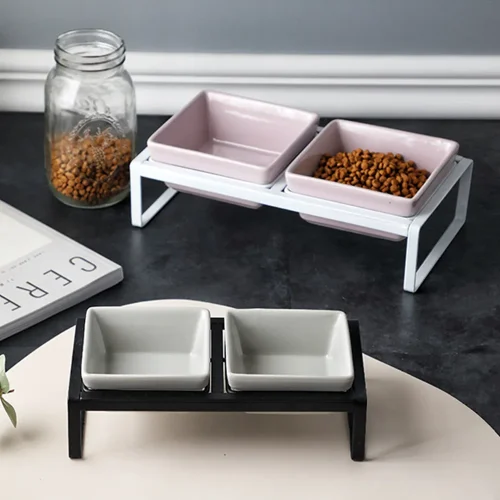 pet ceramic doubled cute food and water bowl