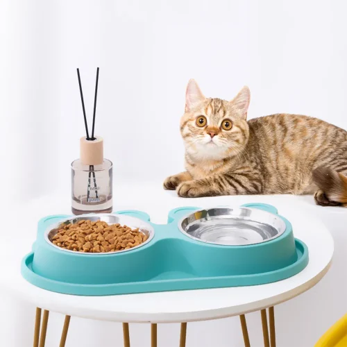 stainless steel prevent spill double pet feeding bowl