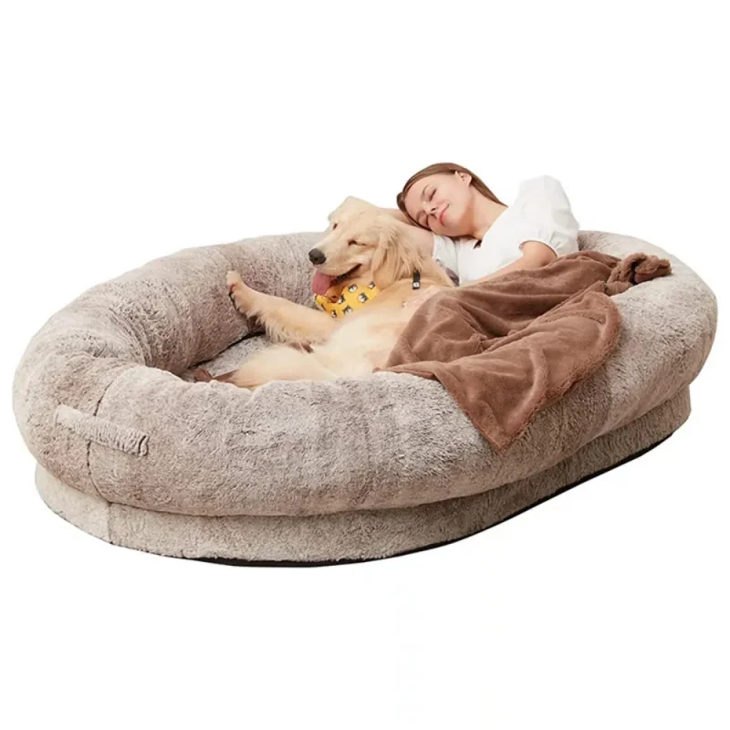 detachable anti-slip large comfortable plush bed for human and pet