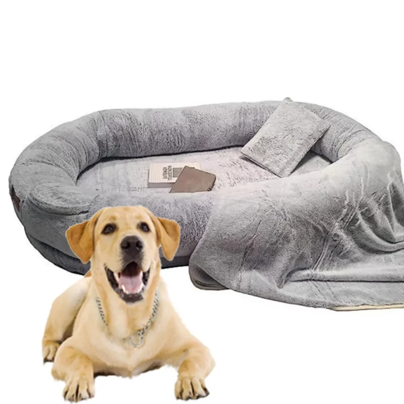 detachable anti-slip large comfortable plush bed for human and pet