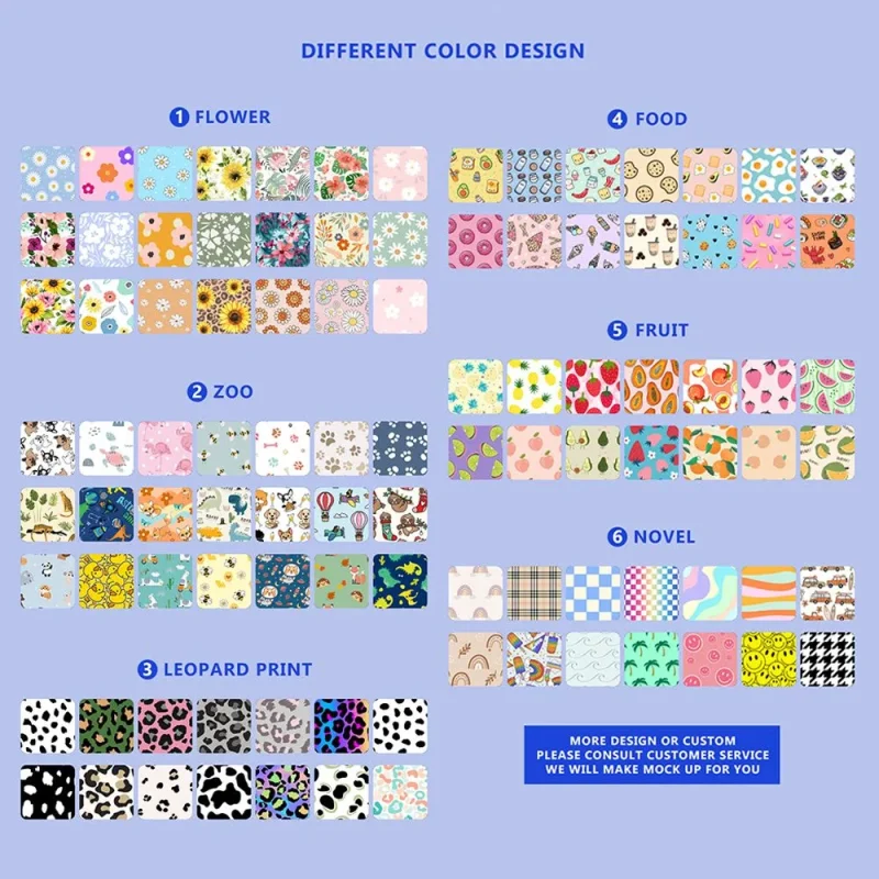 different color design flower pattern zoo pattern leopard print pattern food pattern fruit pattern novel pattern