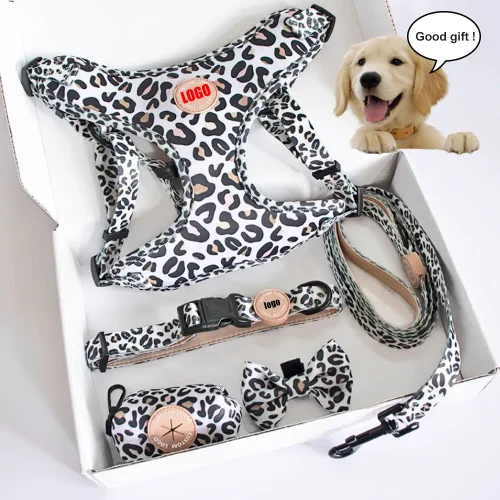 padded step in puppy adjustable soft dog harness bandana bowknot poop bag collar and leash set