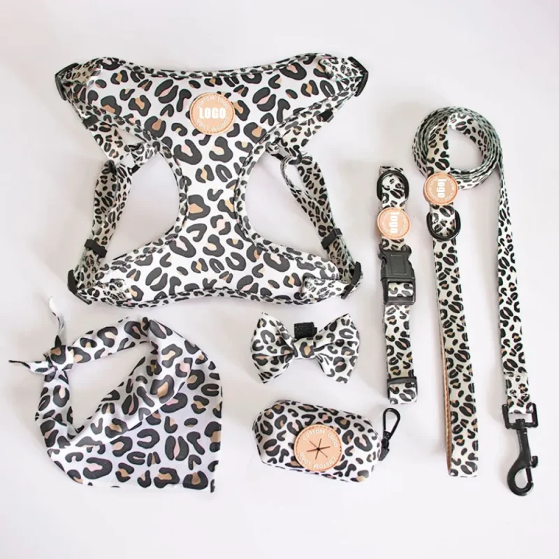 padded step in puppy adjustable soft dog harness bandana bowknot poop bag collar and leash set
