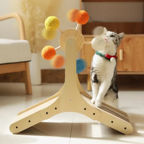 cat scratching board wheel with colorful ball rotation effect