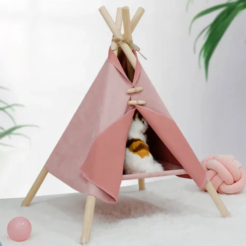 luxury dog tent cat bed and pet house with cushion pink color