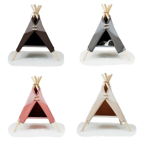 luxury dog tent cat bed and pet house with cushion four different color brown gray pink khaki