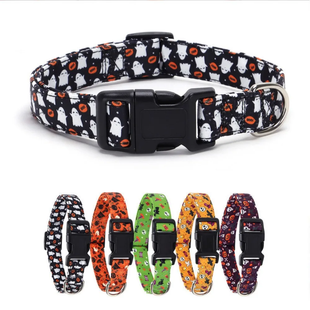 Halloween Dog Bowtie Collar Skull Pumpkin Bat Ghost Pattern Dog Collars
