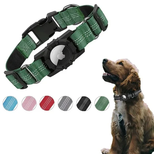 Dog Collar with Reflective Strip Waterproof Air Tag Holder