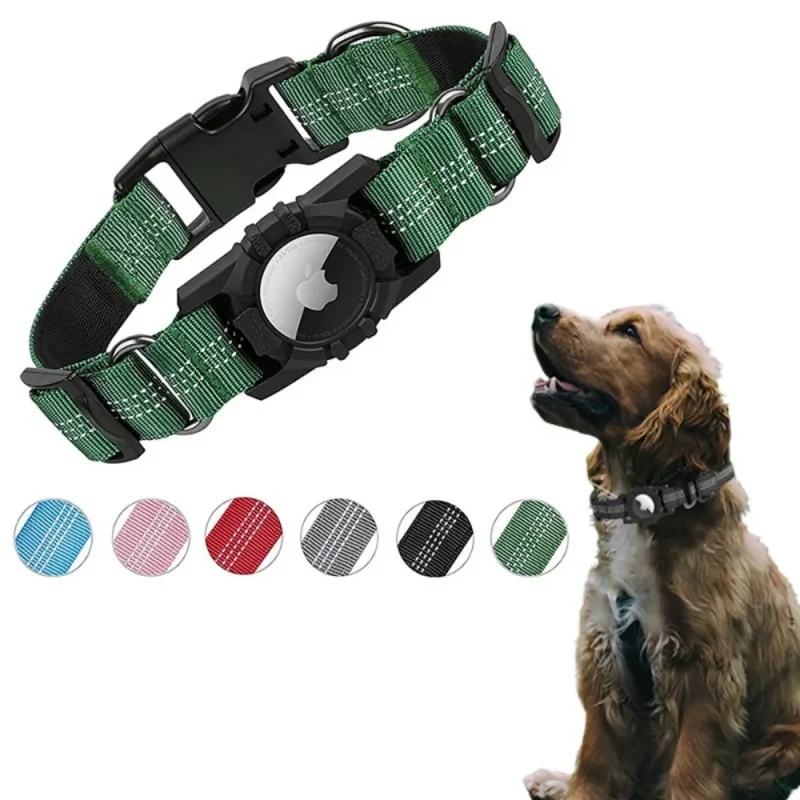 Dog Collar with Reflective Strip Waterproof Air Tag Holder