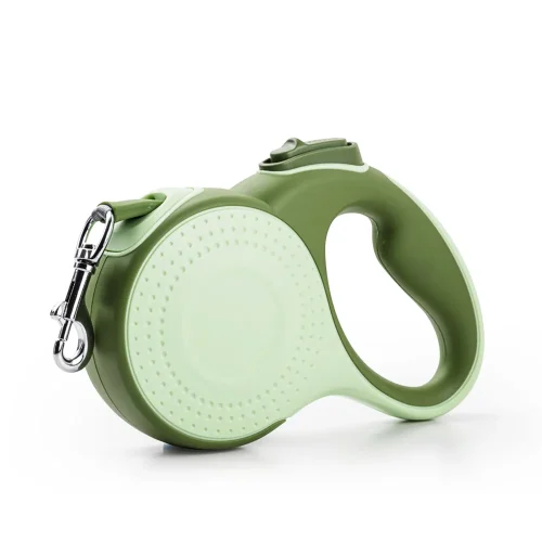 heavy duty retractable dog leash with LED light, dispenser green color