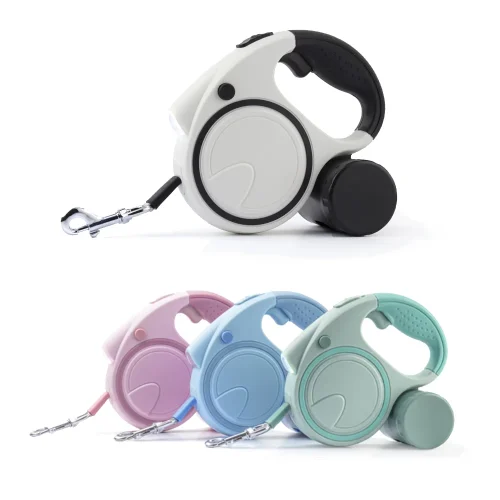 automatic retractable dog leash with flash light and dispenser