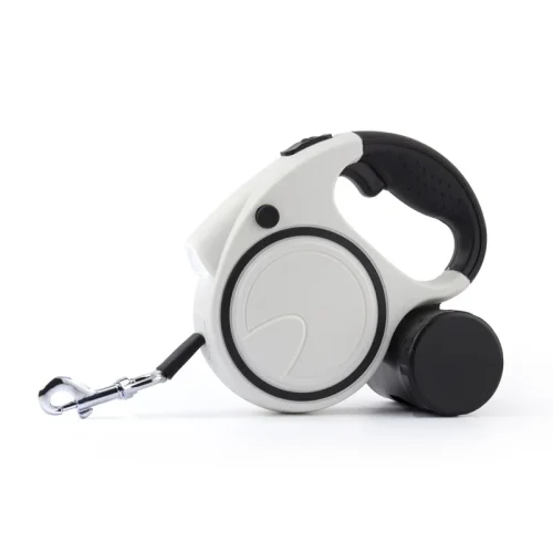 automatic retractable dog leash with flash light and dispenser black color