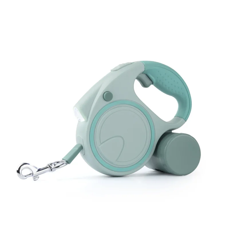 automatic retractable dog leash with flash light and dispenser green color