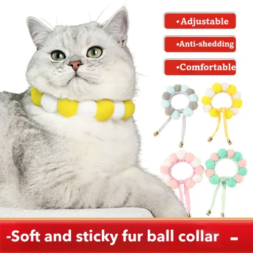 Handmade Plush Balls Stitching Durable Pet Collars for Dogs and Cats adjuatable anti-shedding comfortable soft and sticky fur ball collar
