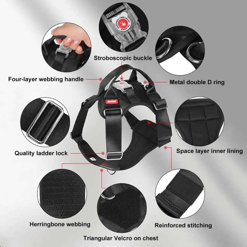 stroboscopic buckle metal double D ring space layer inner lining reinforced stitching triangular velcro on chest herringbone webbing quality ladder lock four-layer webbing handle