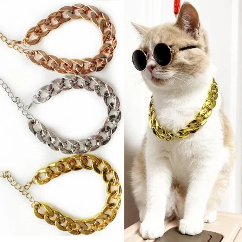 pet gold necklace gold chain dog collar three color options