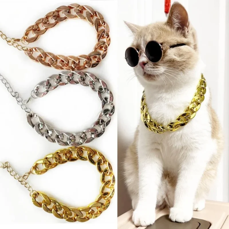 pet gold necklace gold chain dog collar three color options