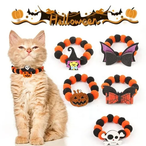 Halloween Cat Dog Collars Pompom Pet Neck Accessories