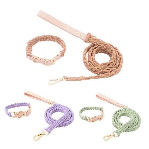 Hand-knitted Vegan Dog Collar and Leash Set