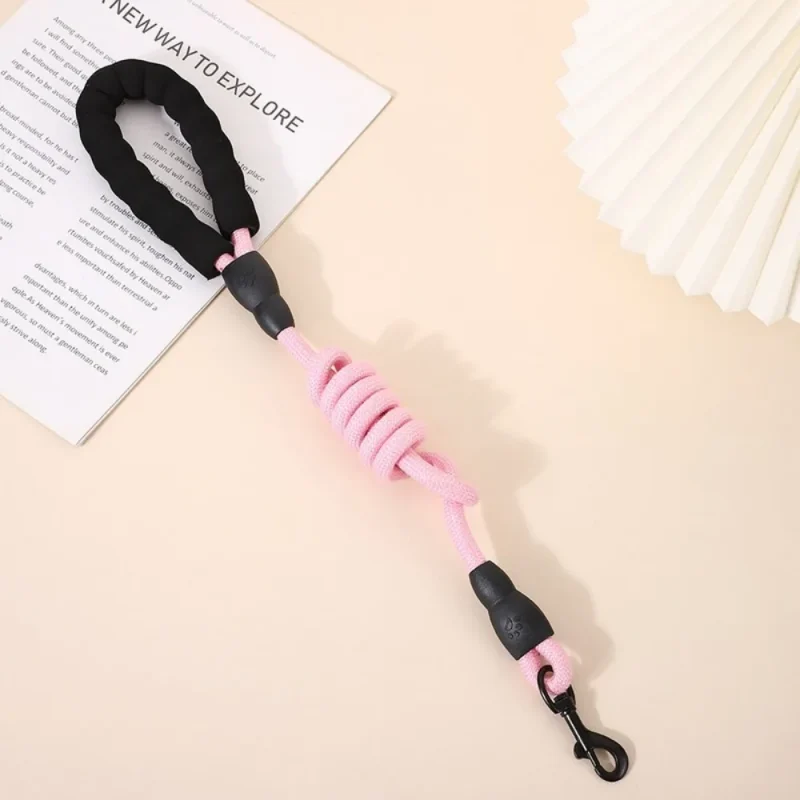 pet round rope dog leash for training and walking pink color