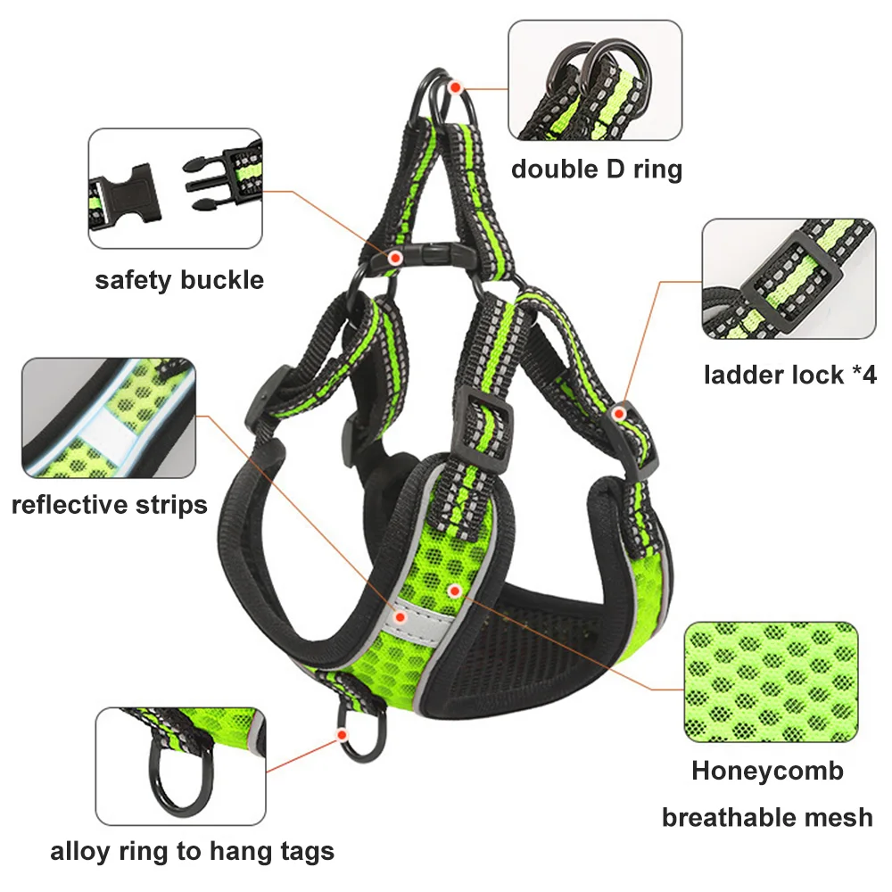double D ring ladder lock honeycomb breathable mesh alloy ring to hang tags reflective strips safety buckle