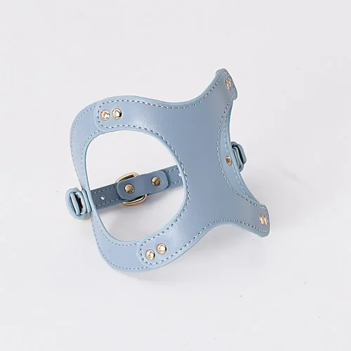 cat leather harness and leash set PU material blue color