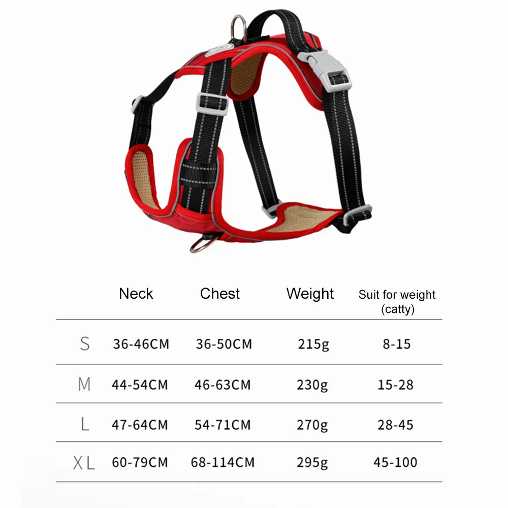 reflective Oxford adjustable soft padded dog harness size chart