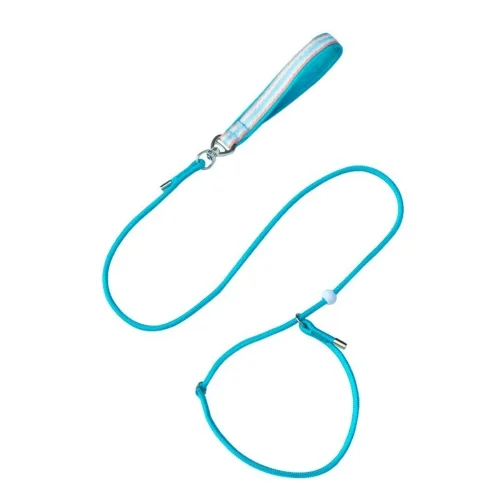 slip lead dog leash with metal stopper blue color