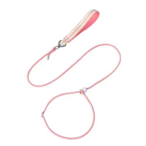 slip lead dog leash with metal stopper pink color