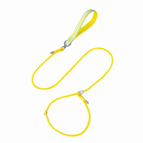 slip lead dog leash with metal stopper yellow color