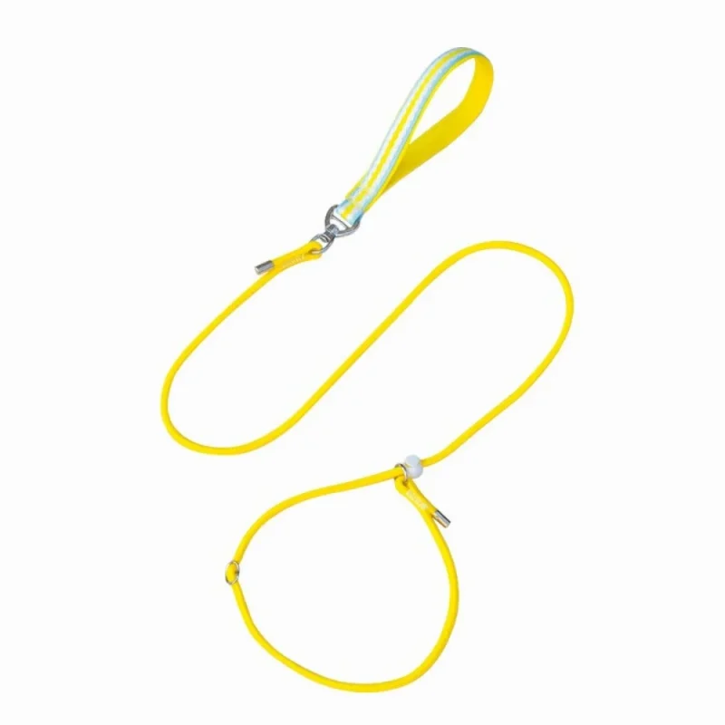 slip lead dog leash with metal stopper yellow color
