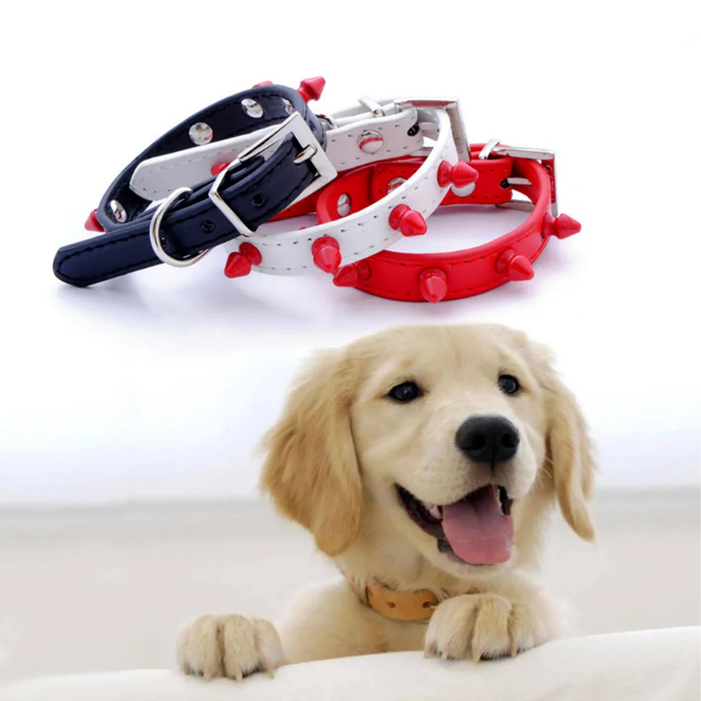 Basic Classic Spiked Rivet Studded Adjustable Leather Pet Collars