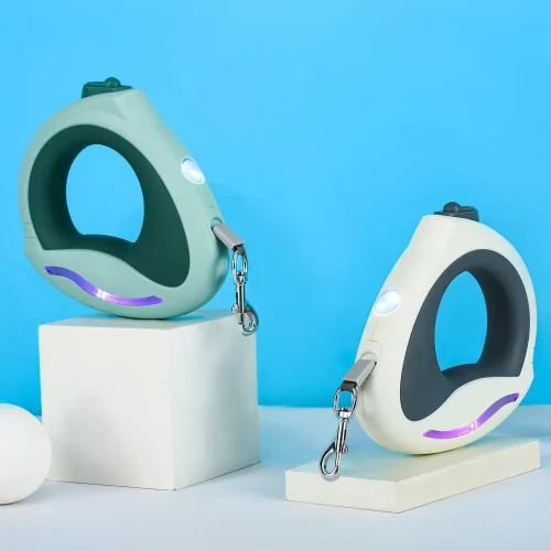Retractable Leash With Led Light Hands Free Wearable Dog Leashes white and green color