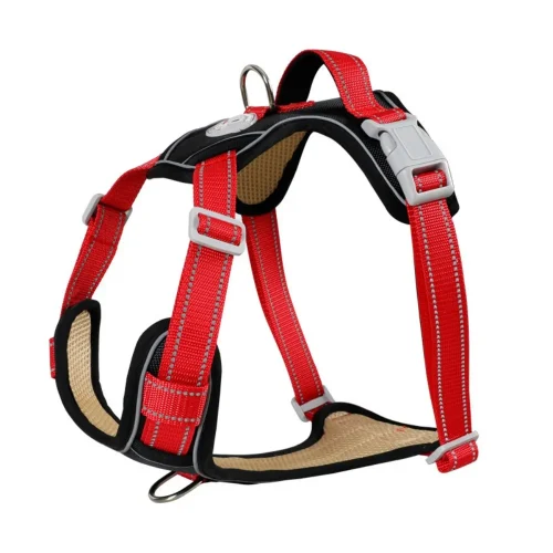 reflective Oxford adjustable soft padded dog harness black and red color