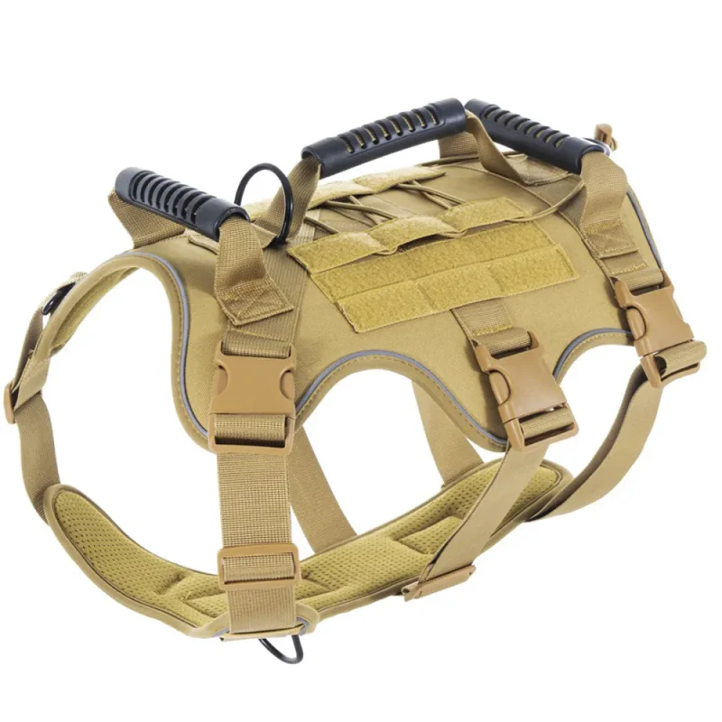 adjustable tactical large pet harness vest with three handles