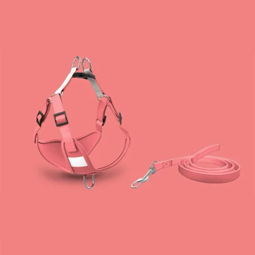 comfortable durable adjust suede vest harness dog lead pink color
