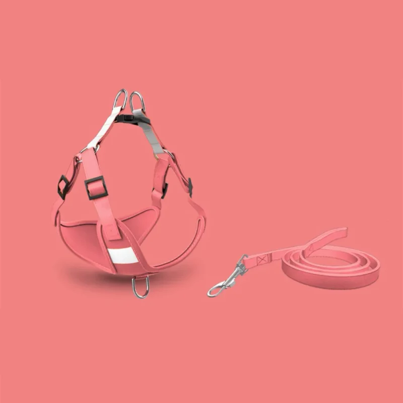 comfortable durable adjust suede vest harness dog lead pink color