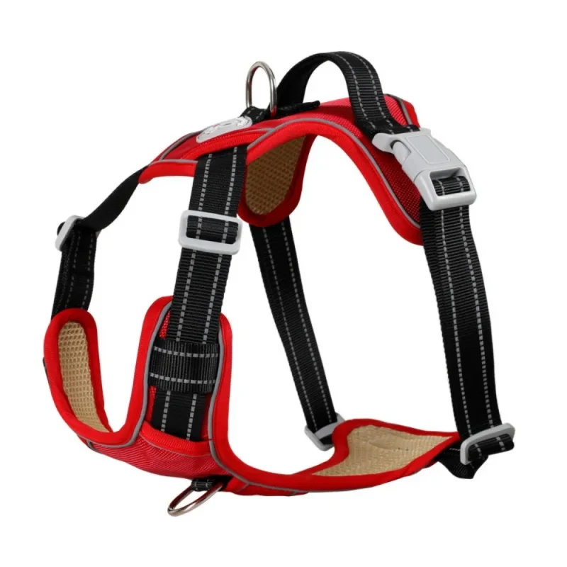 reflective Oxford adjustable soft padded dog harness red and black color